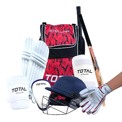 Total Premium Full Cricket Kit Set with Bat, Helmet & Protective Gear