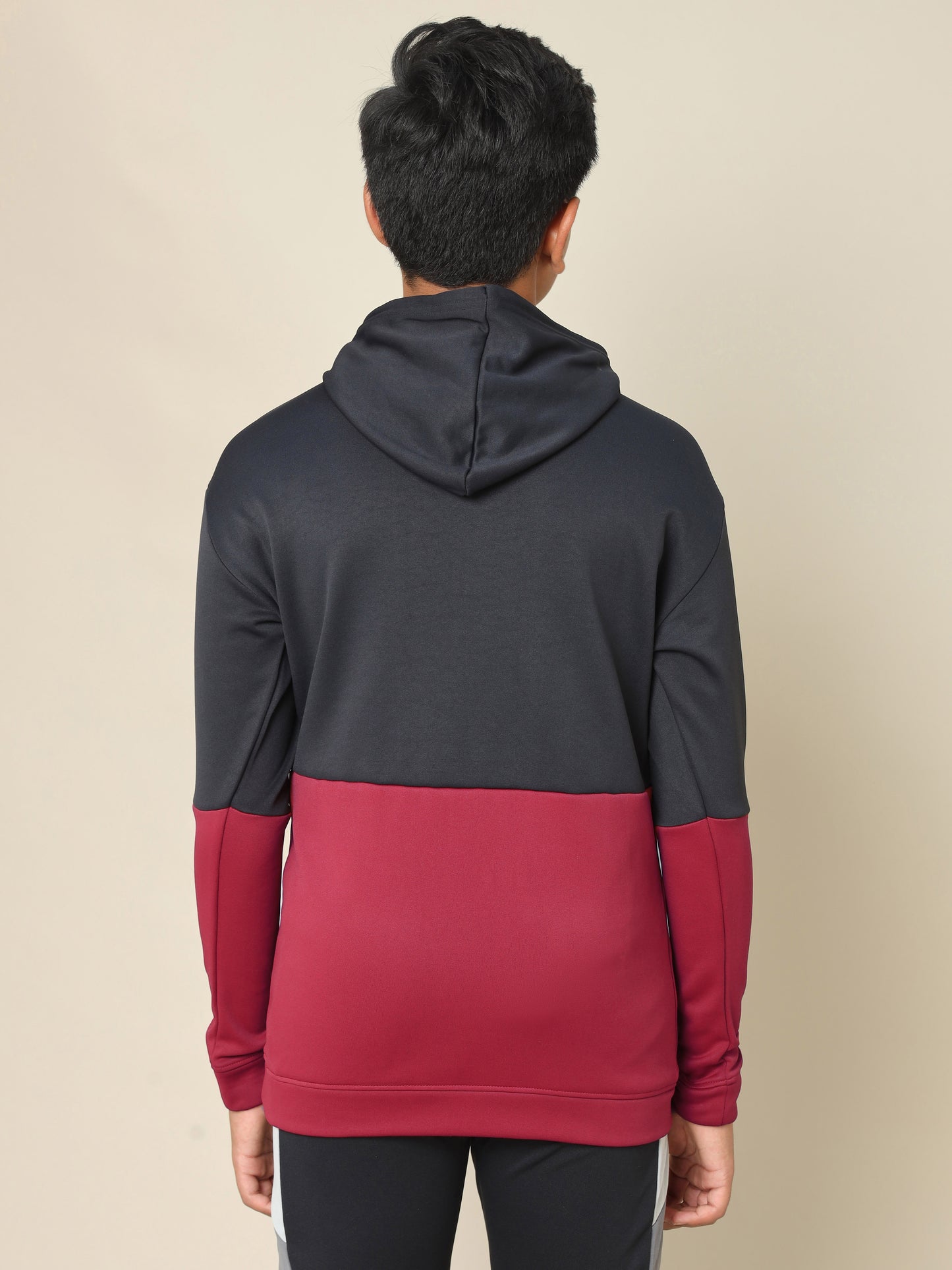 Boys Colorblock Slim Fit Hooded Sports Sweatshirt with TECHNO WARM+