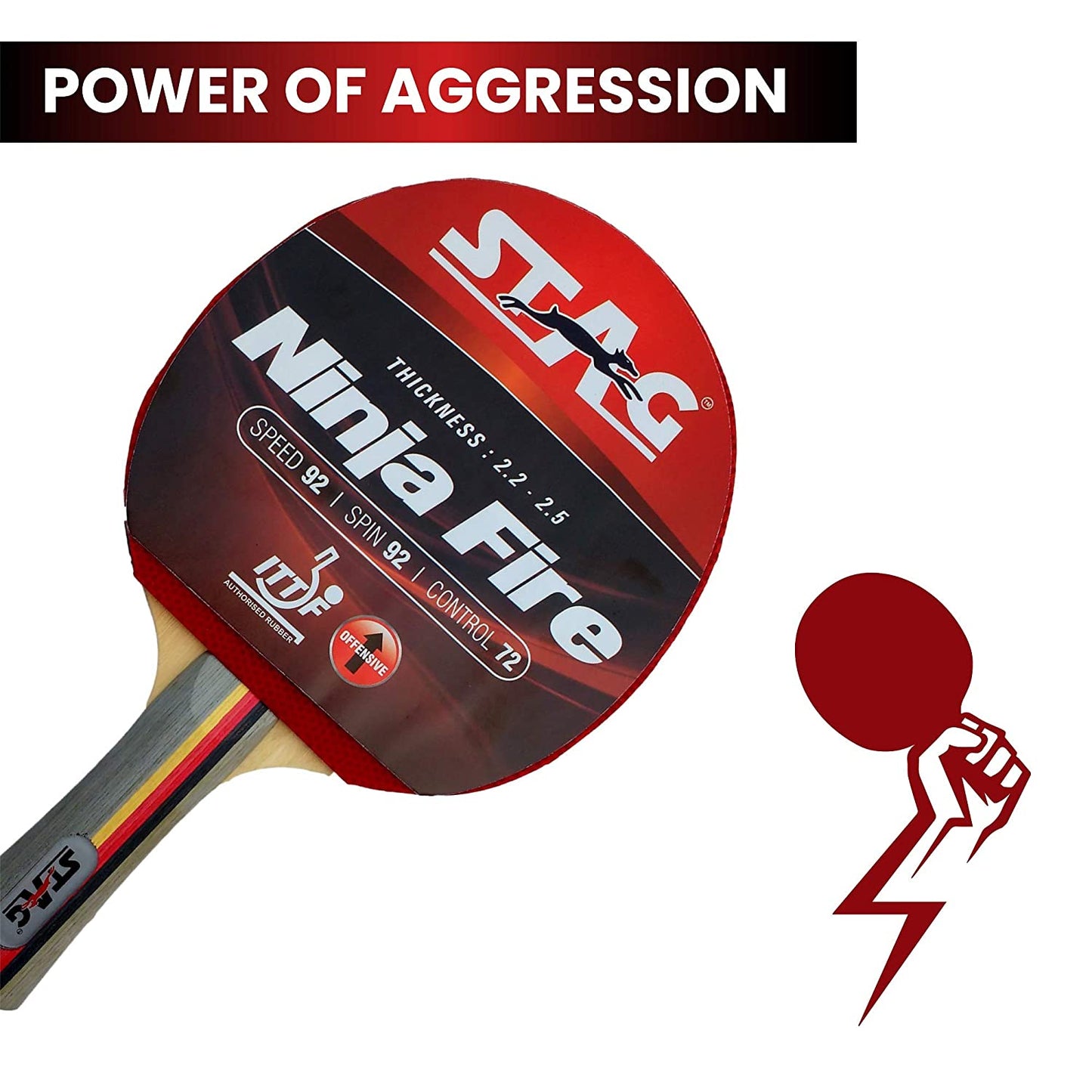 Stag Ninja Fire Table Tennis Racquet( Multi- Colour, 180 Grams, Advanced )