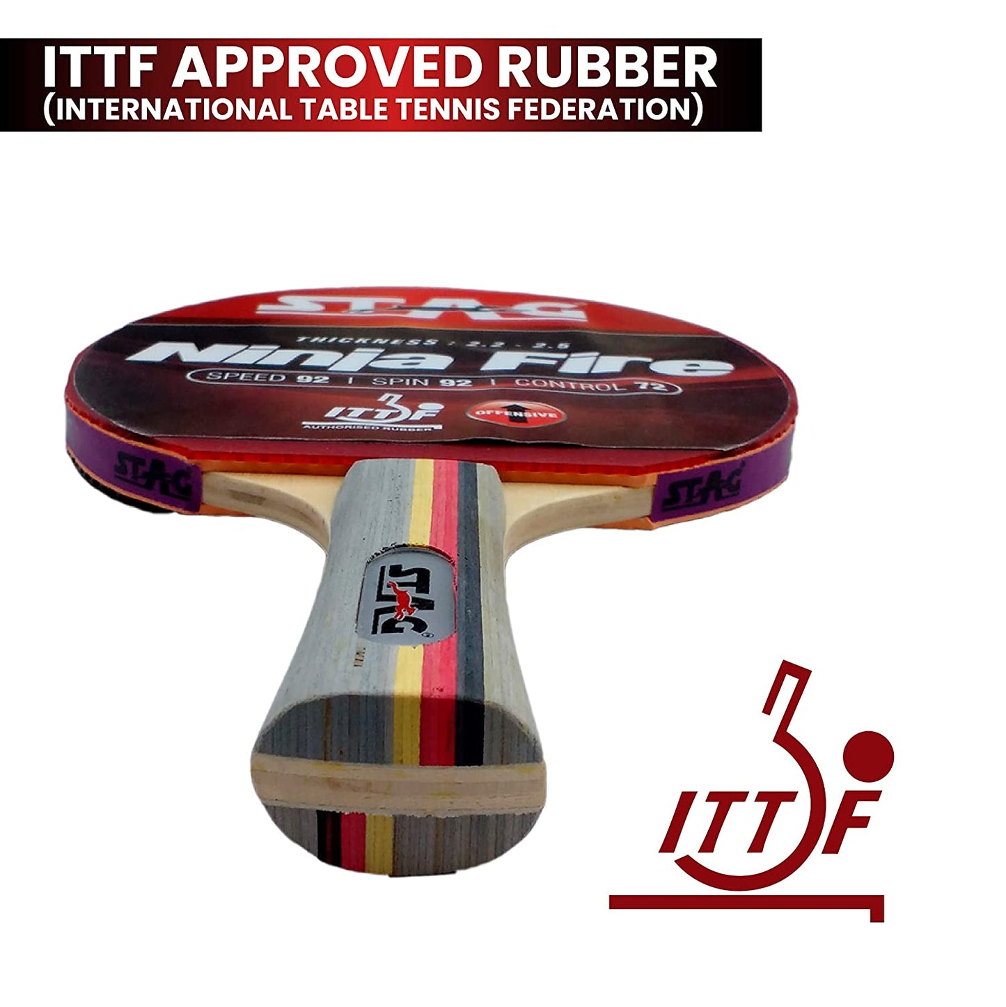Stag Ninja Fire Table Tennis Racquet( Multi- Colour, 180 Grams, Advanced )