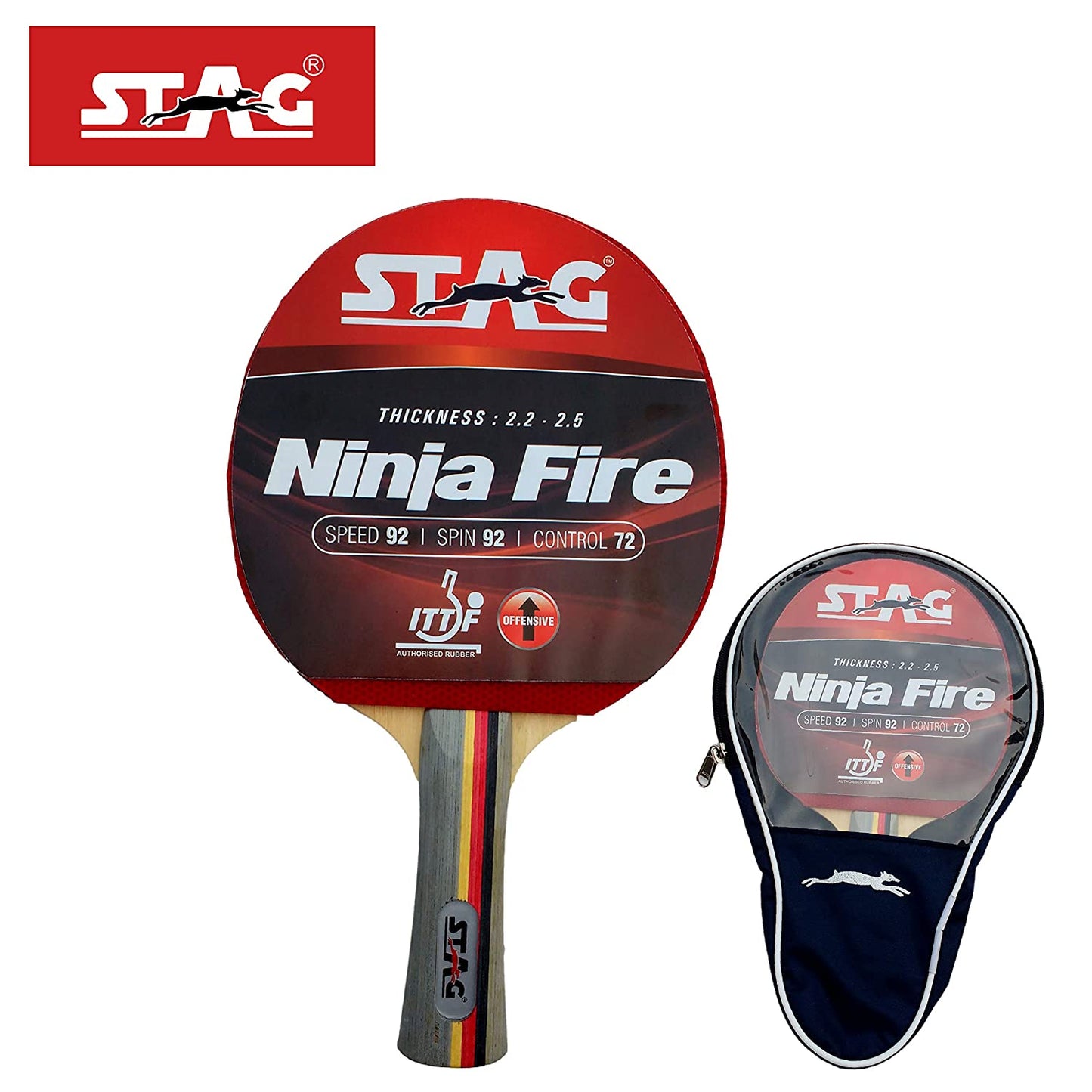 Stag Ninja Fire Table Tennis Racquet( Multi- Colour, 180 Grams, Advanced )