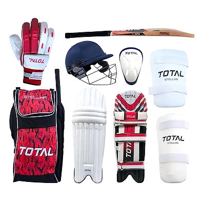 Total Premium Full Cricket Kit Set with Bat, Helmet & Protective Gear