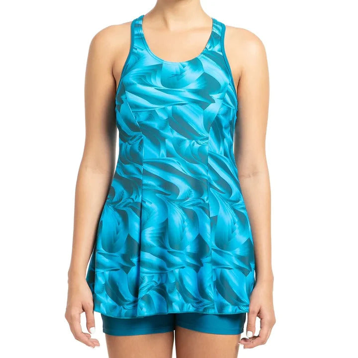 Speedo Boomstar Allover Printed Swimdress With Boyleg