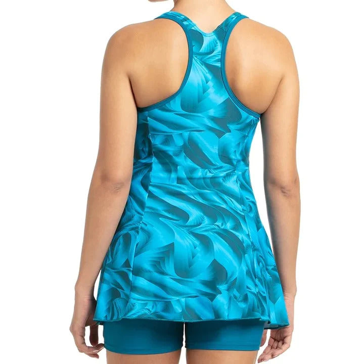 Speedo Boomstar Allover Printed Swimdress With Boyleg