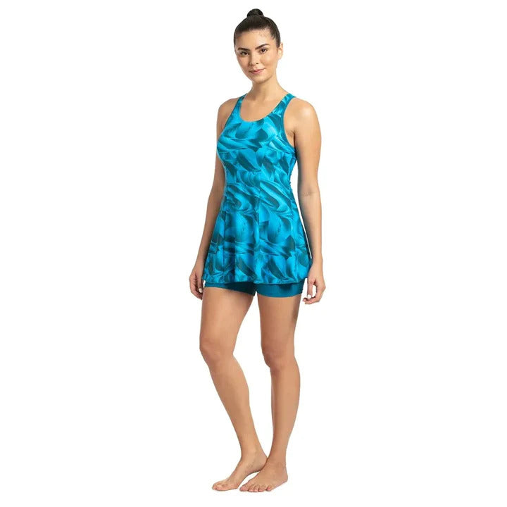 Speedo Boomstar Allover Printed Swimdress With Boyleg